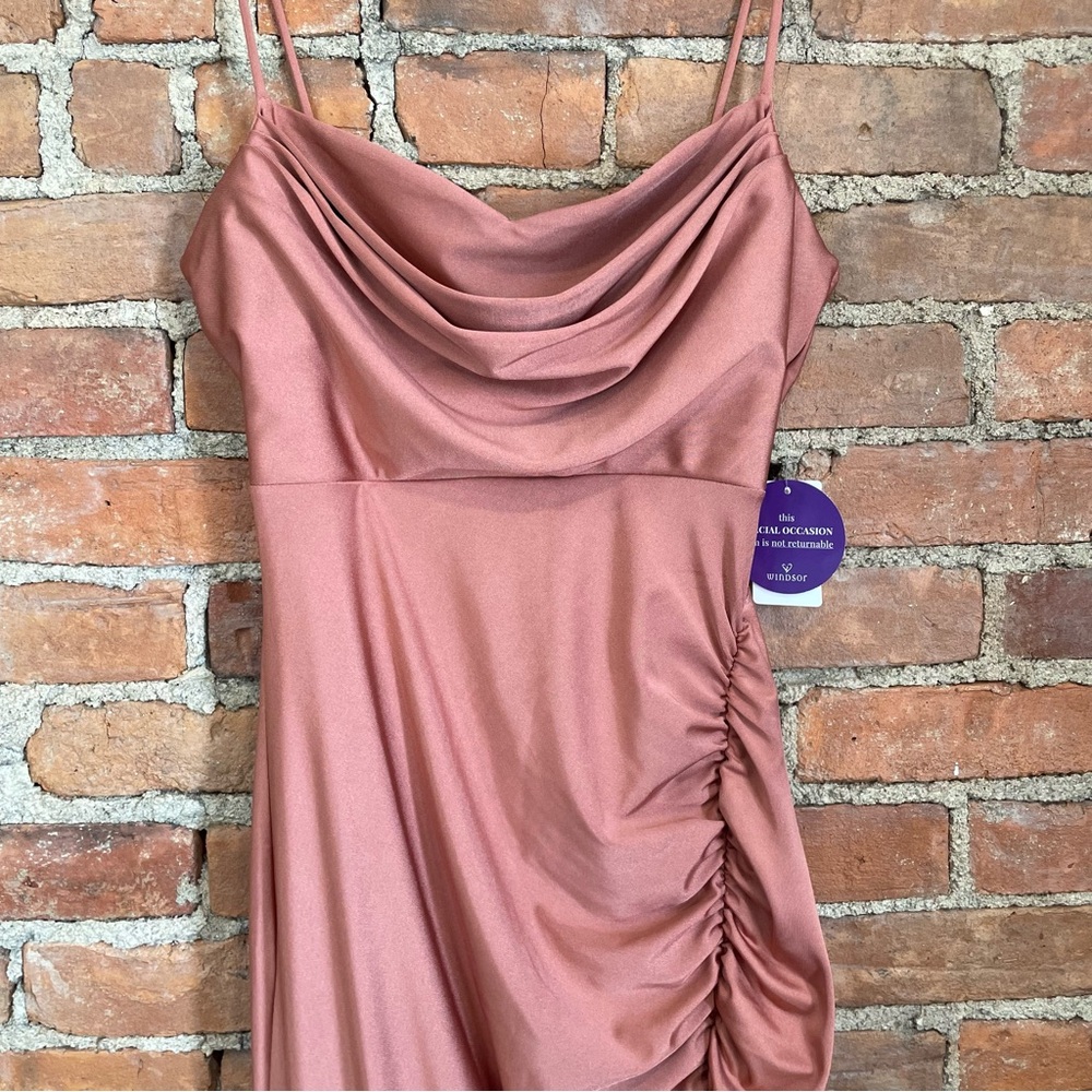 NWT Windsor Rose Gold Satin Slip Dress with Spaghetti Straps